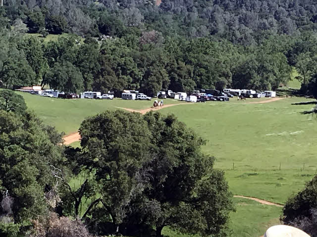 staging area, campers and tents